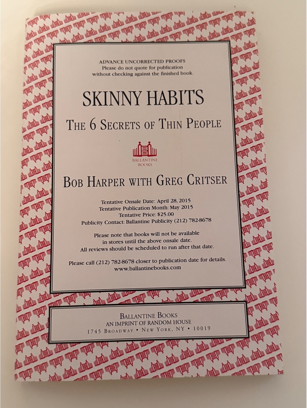 Skinny Habits: The 6 Secrets of Thin People by Bob Harper (Paperback ARC)